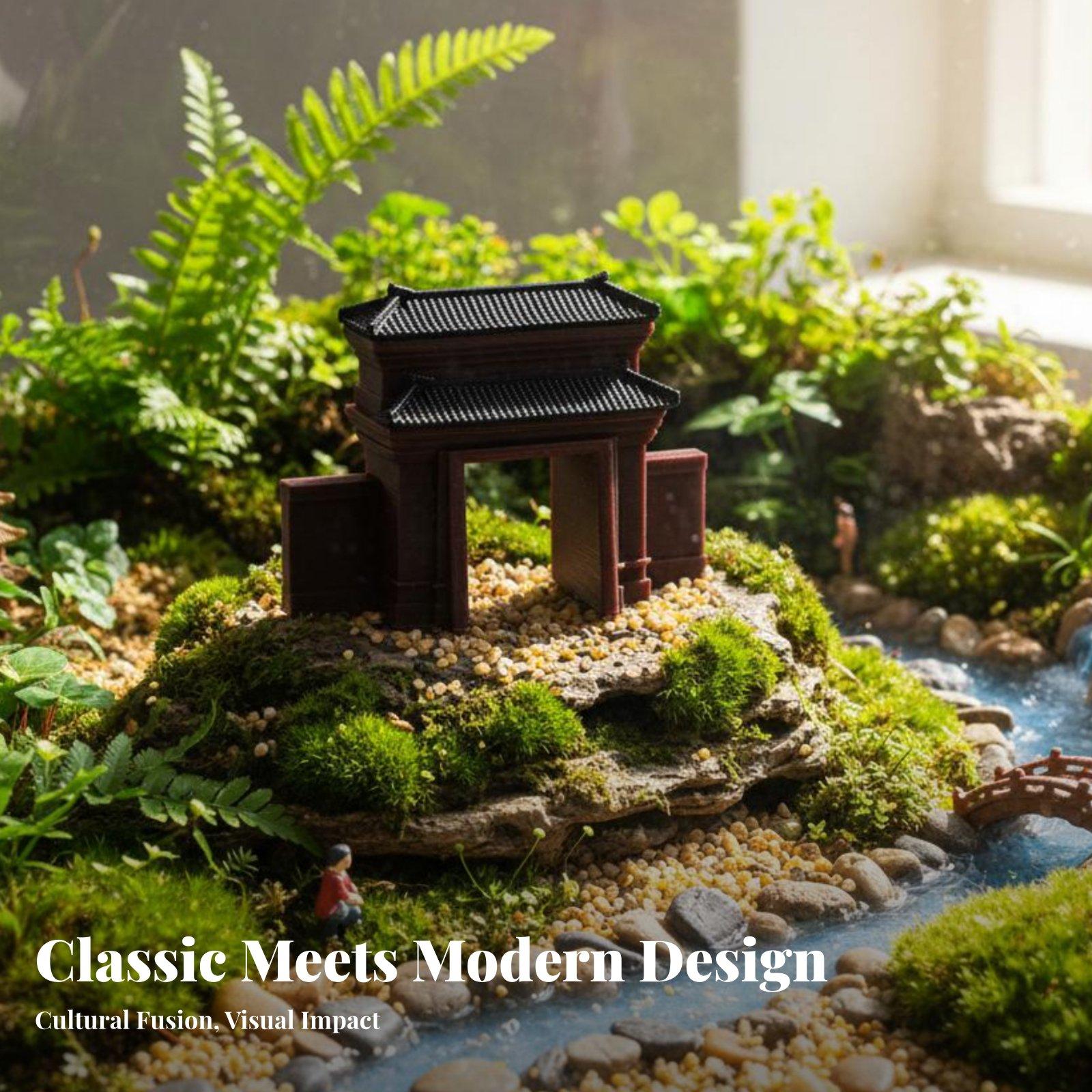 Bonsai Garden Desk - El Yapımı Reçine Ev Figürü, Bonsai